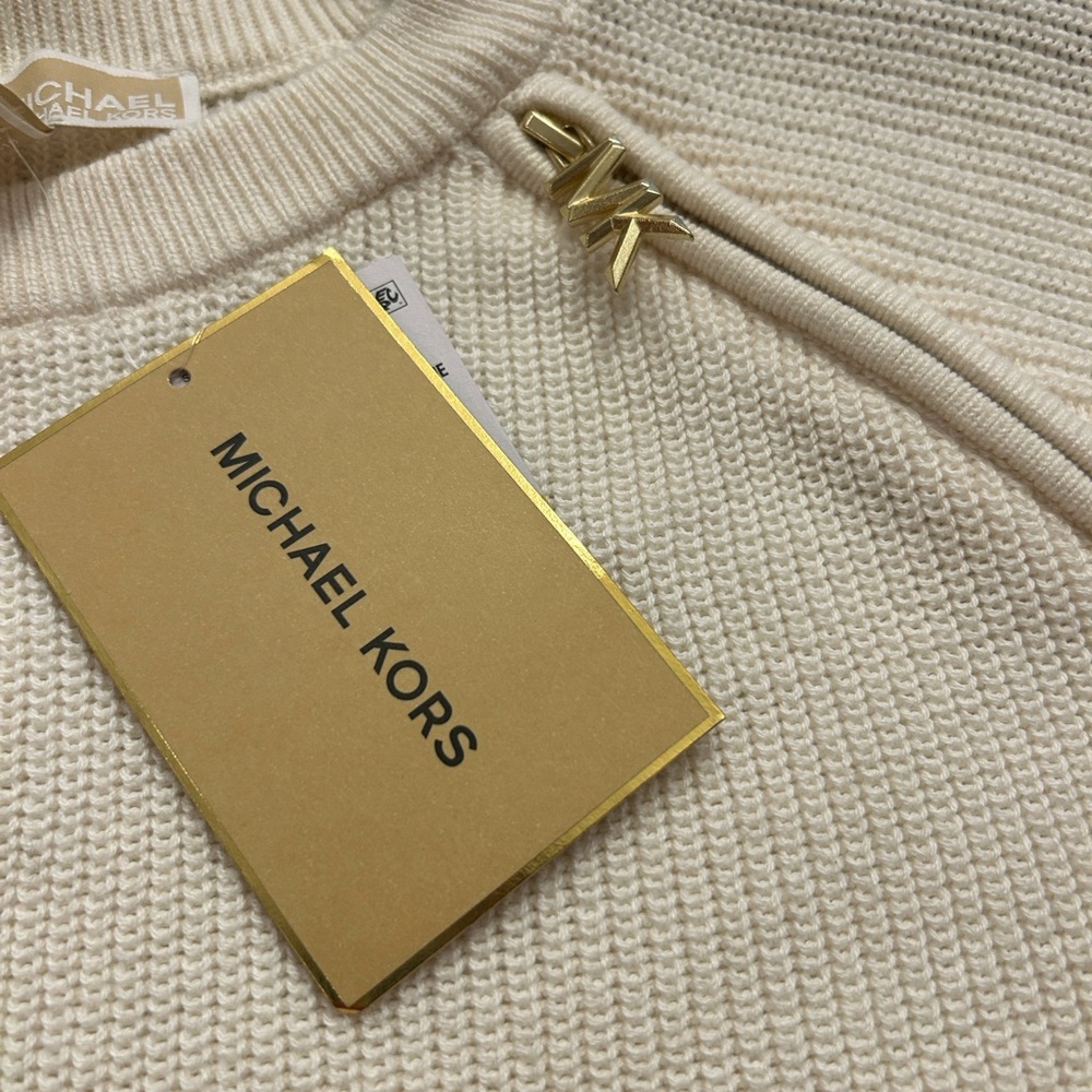Michael Kors Ivory Crew Neck Sweater with Zipper Detail